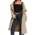 thumbnail image 4 of Double Breasted Women Solid Color Casual Long  Trench Coat with Belt, 4 of 6