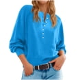 thumbnail image 2 of Fznquz Sweaters for Women 2025 Trendy Puff Sleeve Pullover Sweaters Blue Winter Button Long Sleeve Women's Tops, 2 of 8