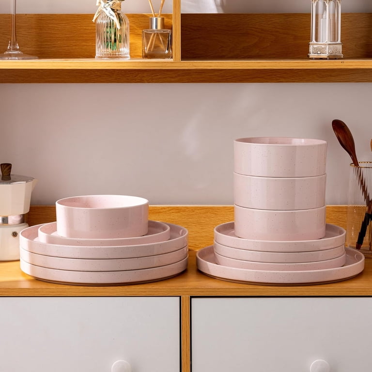 AmorArc Ceramic Dinnerware Set for 4, 12-Pc, Speckled Stoneware