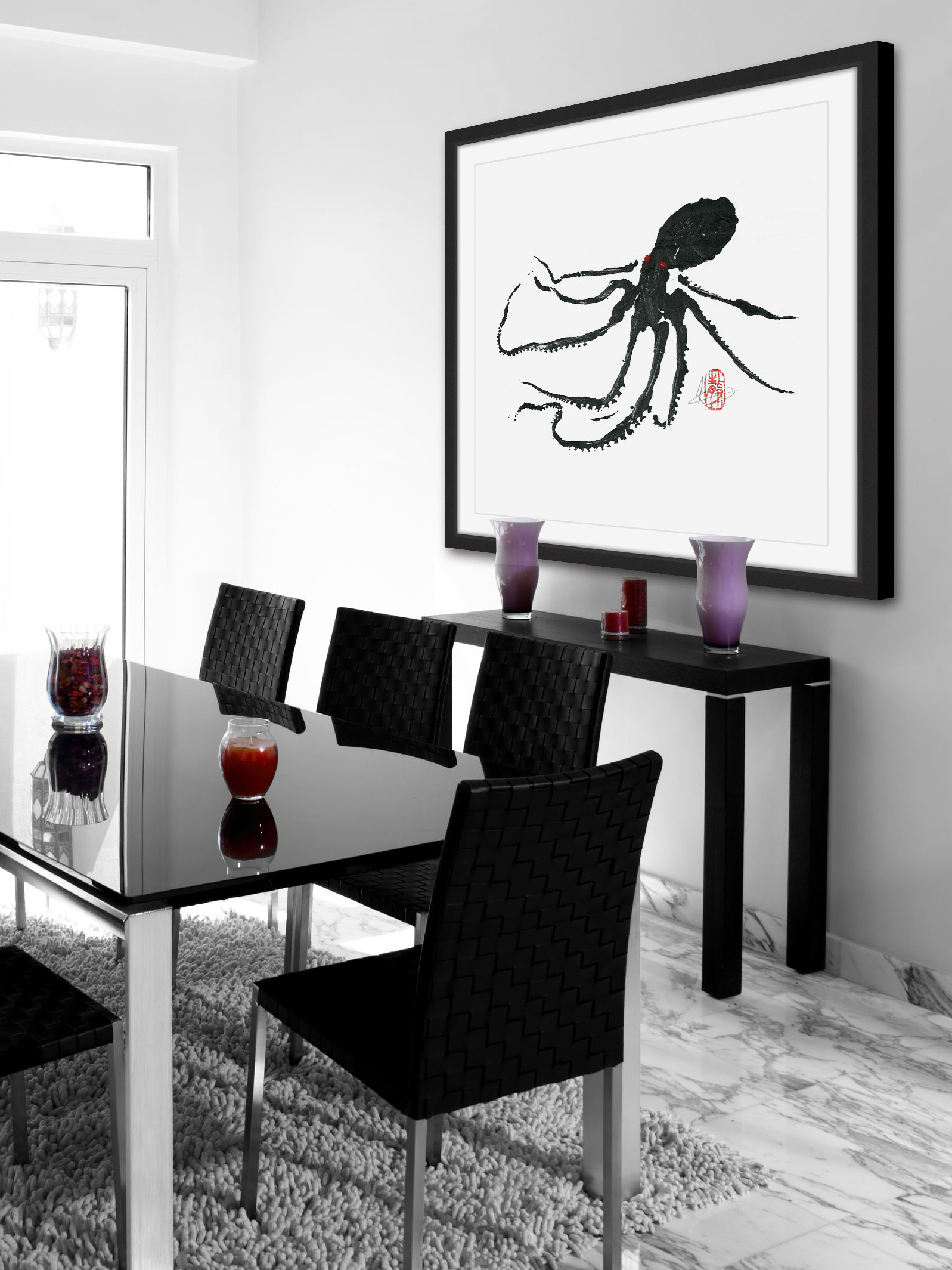"Ursula - Black Octopus" Framed Painting Print