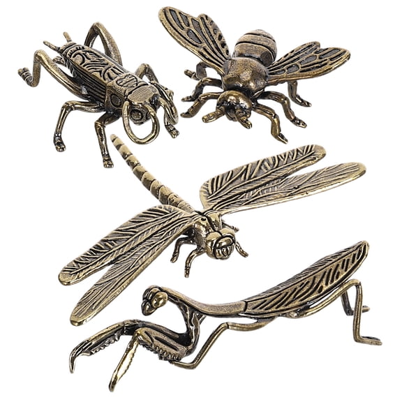 LOLIPPYY Set of 4 Realistic Brass Dragonfly Figurines Metal Insect Table Decor for Home and Office Display