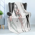 thumbnail image 4 of Fashion Soft Flannel Fleece Throw Blanket, Sketch Cartoon Design Girls with Makeup Clothes Illustration Image, Cozy Plush for Indoor and Outdoor Use, 70" x 90", Pale Pink White Black, by Ambesonne, 4 of 5
