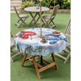 thumbnail image 3 of Outdoor Tablecloth with Umbrella Hole and Zipper, Blue Christmas Round Table Cloth 54 Inch Waterproof Tablecloth, Xmas Snowman Tree Snowflake Pine Cones Picnic Table Cover for Patio Camping, 3 of 7