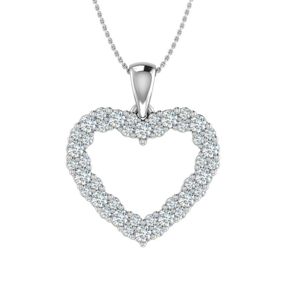 1/2 Carat Diamond Heart Pendant Necklace in 14K White Gold (Silver Chain Included)