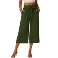 thumbnail image 2 of Audhol Gaucho Pants for Women Pants for Women Elastic Waisted Wide Leg Pants Casual Trousers with Pockets Trendy Loose for Work Wide Leg Capri Pants for Women Green L, 2 of 6