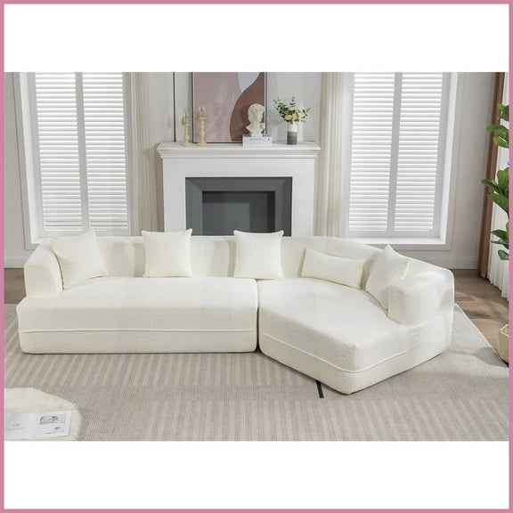 Creamy-White Modern Minimalist Boucle Modular Sofa - 3-Seat Sectional for Living Room with Included Pillows
