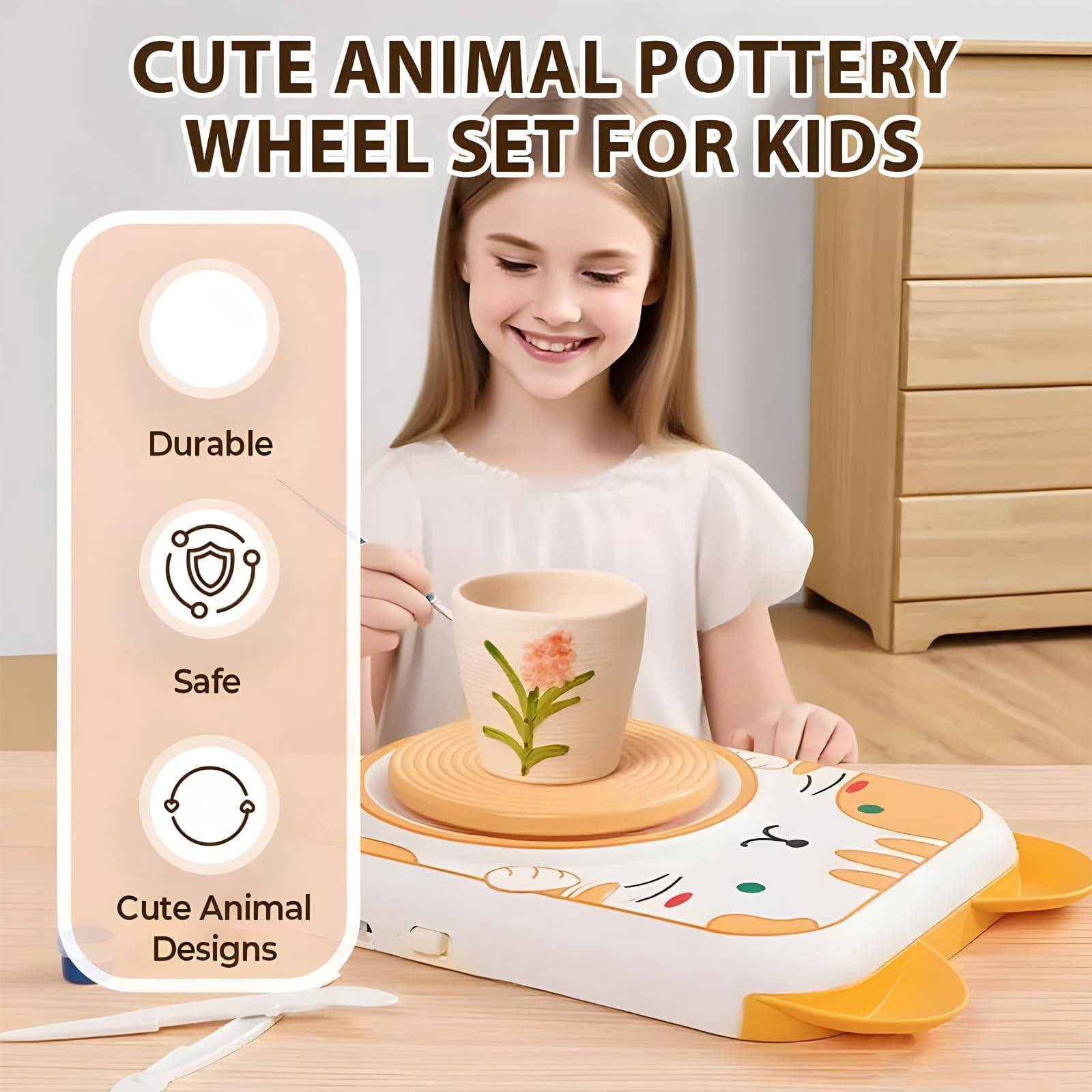 RUIG Pottery Wheel for Kids，Art Supplies Arts & Crafts Kit, Crafts Toys for Girls 8-12, Pottery Studio Craft Kit with 2 Pack Air-Dry Clay,Girls Toys Birthday Christmas Gift for Kids