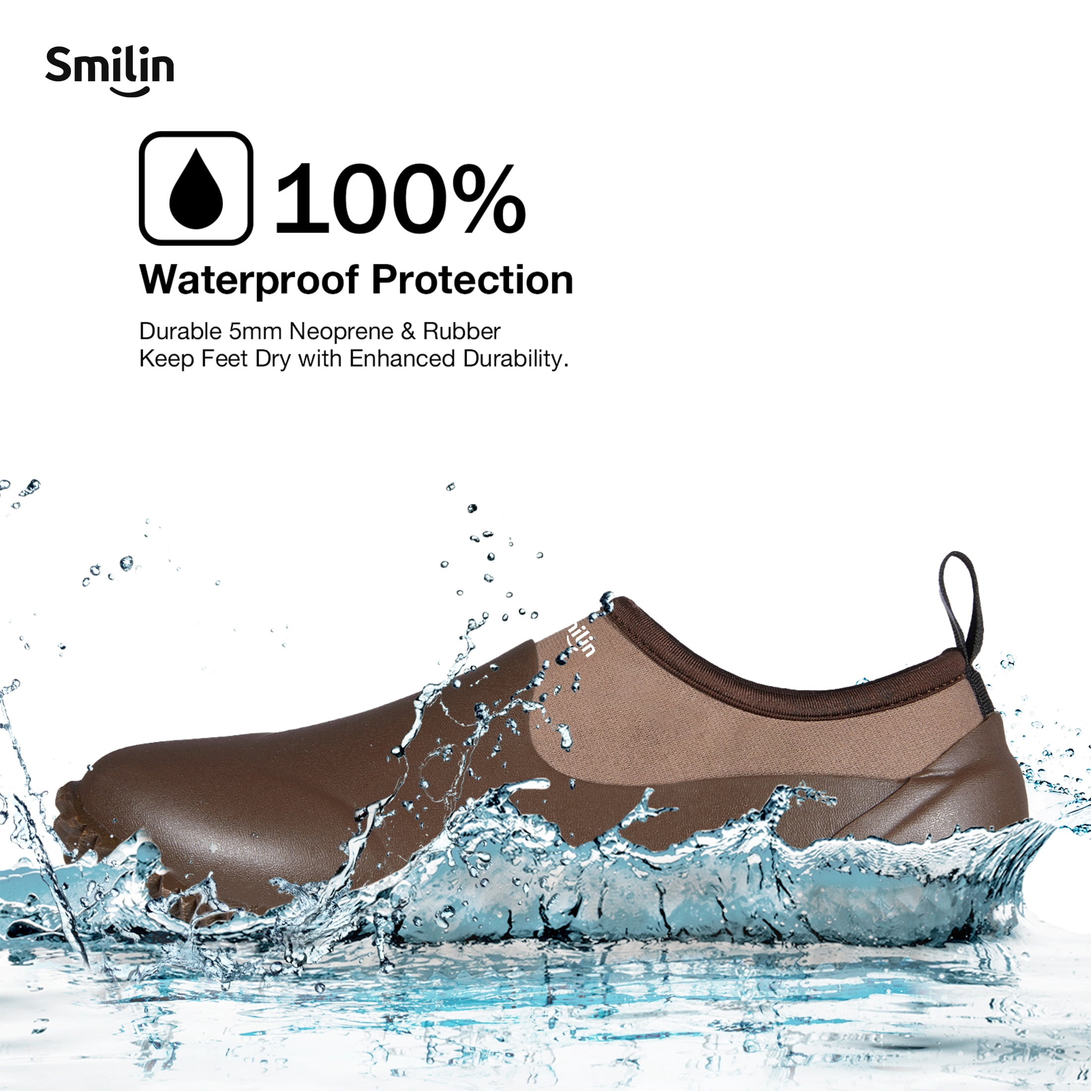 SMILIN Waterproof Rain Garden Boots, Anti-Slip Rubber Ankle Rain Boots for Men & Women, Brown, Size 14.5 Women/13 Men