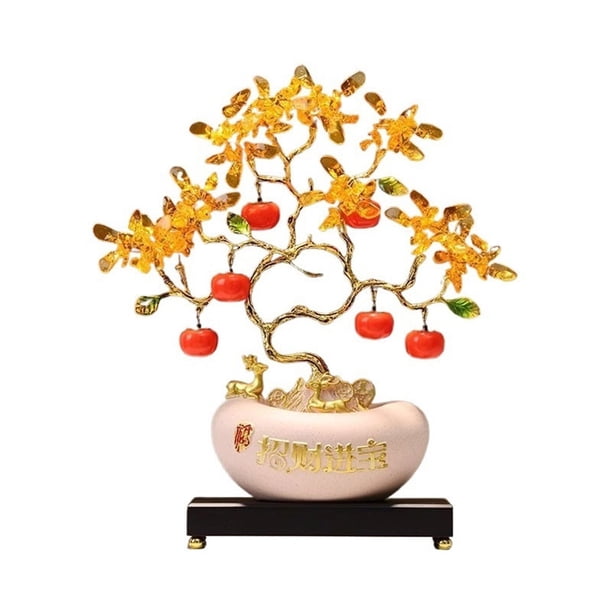 Árbol de la fortuna de cristal con base decorativa y lingotes de oro for decoración del hogar.