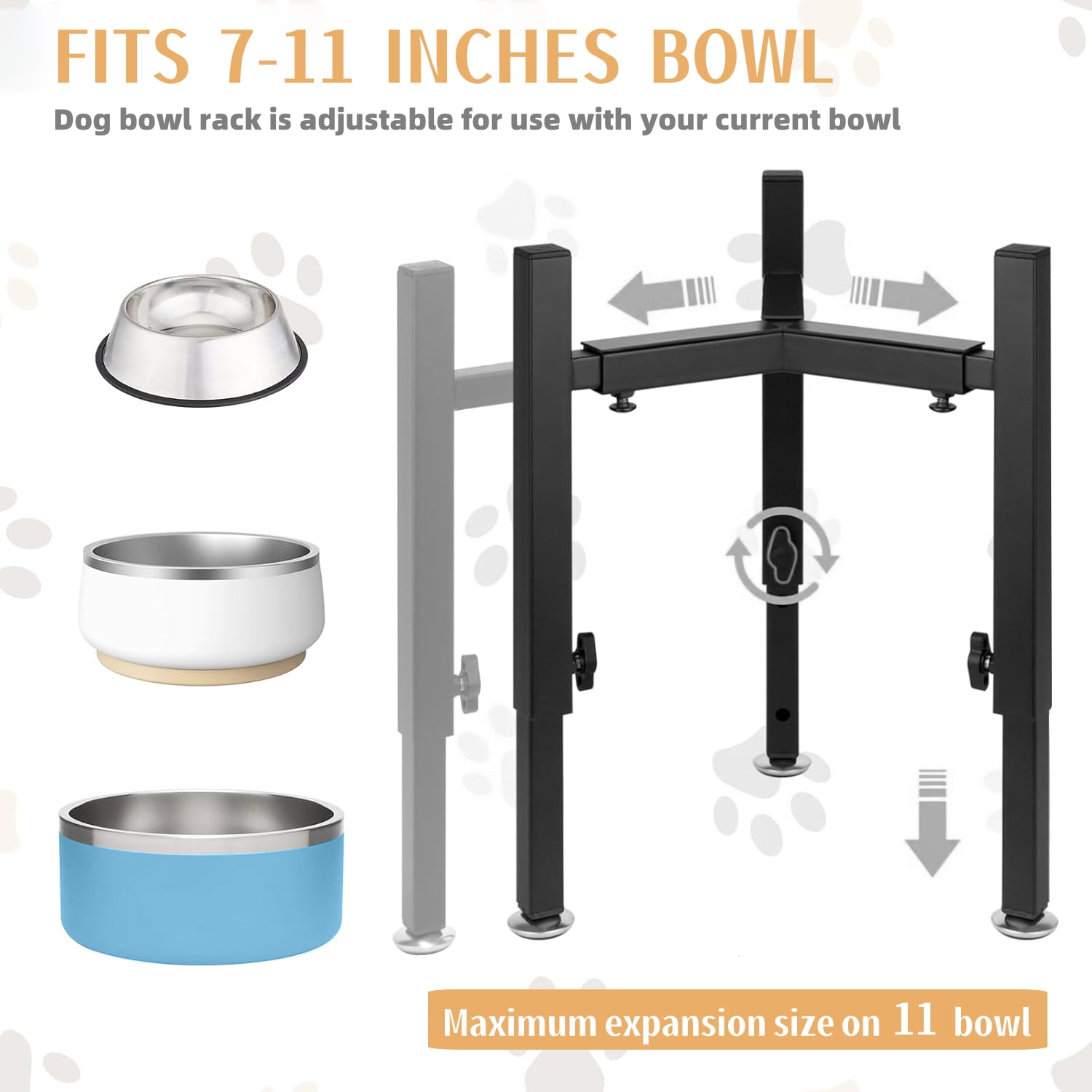 Adjustable Metal Dog Bowl Stand, Fits for 7-11 Inch Bowl, Heavy-Duty Metal Elevated Pet Bowl Holder, Easy to Assembly (Bowl Not Included)