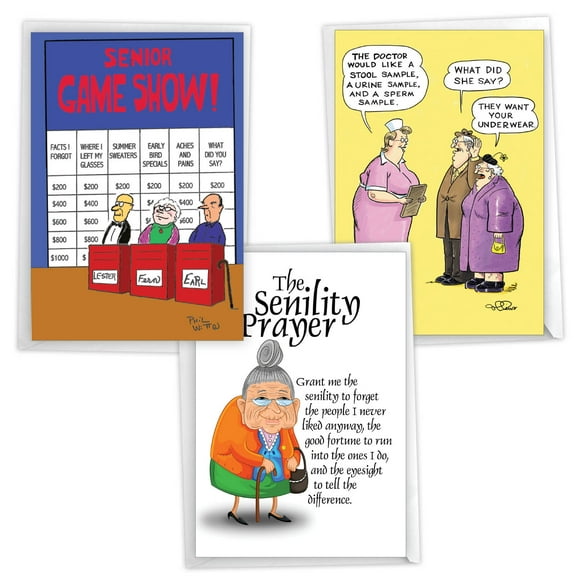 NobleWorks 3 Variety Assortment Pack of Hysterical Birthday Greeting Card for Men and Women, with 5 x 7 in Envelopes (3 Designs, 1 Each), Age Old Notes VC2811BDG-C1x3