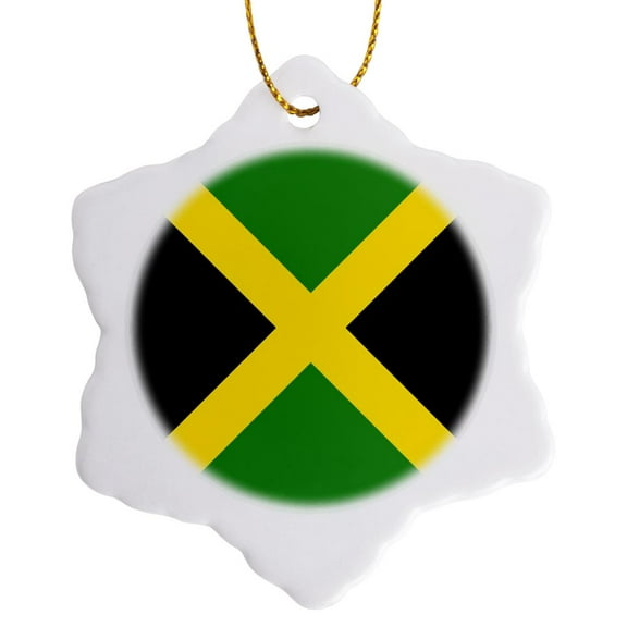 3dRose, Jamaican flag, 3 inch Snowflake Porcelain Ornament