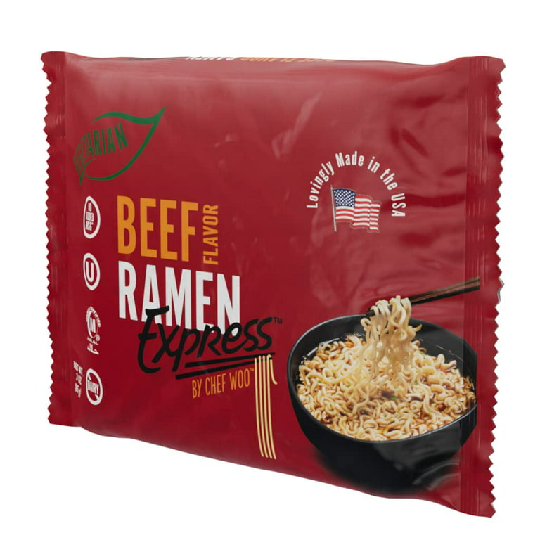 Ramen Express Beef Flavor Ramen Noodles, Vegan, Halal, Kosher, 3 oz Pouch