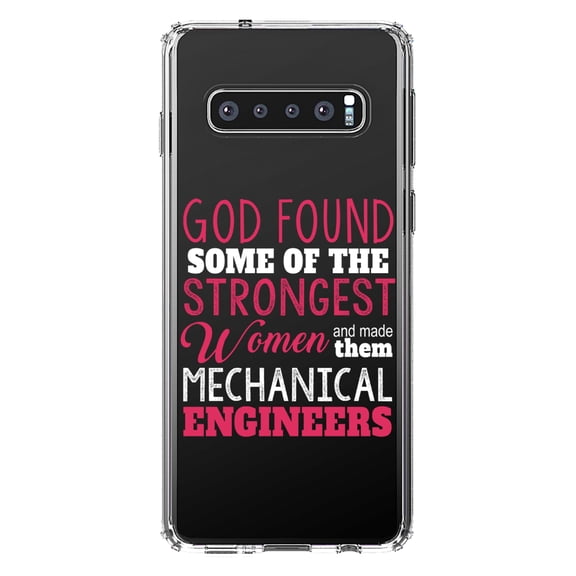 DistinctInk Clear Shockproof Hybrid Case for Samsung Galaxy S10 (6.1" Screen) - TPU Bumper Acrylic Back Tempered Glass Screen Protector - Strongest Women are Mechanical Engineers