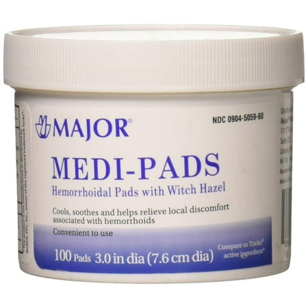 Medi-Pads Maximum Strength with Witch Hazel Hemorrhoidal Hygienic Cleansing Pads 100 Ct per Jar Compare to Tucks