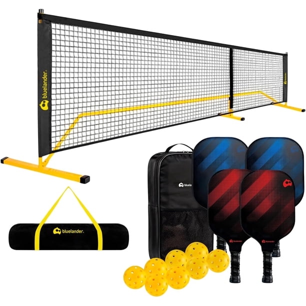 Set de Pickleball Bluelander con Red Portátil de 6.7 m, 4 Paletas, 8 Pelotas y Bolsa de Almacenamiento