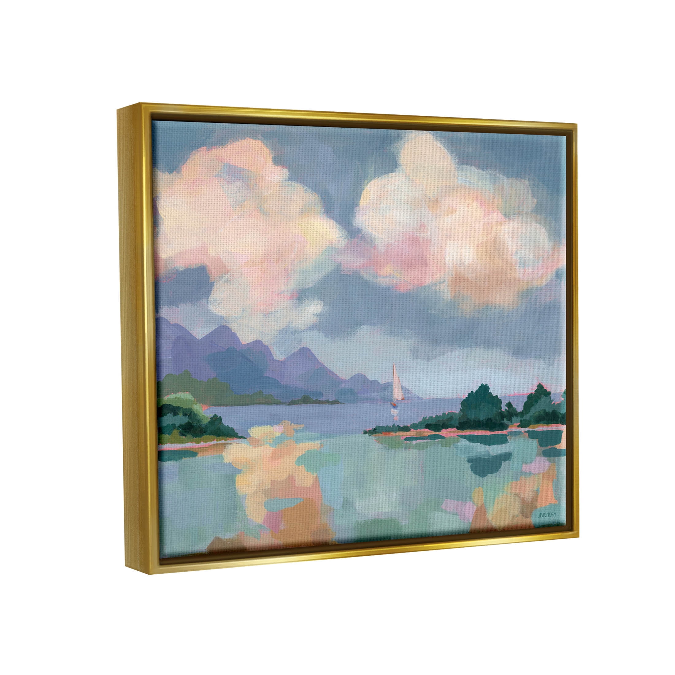 Stupell Industries Escape Peaceful Bay Landscape Painting Metallic Gold Floating Framed Canvas Print Wall Art, Design by Brinley Designs