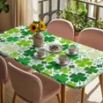 thumbnail image 3 of St. Patrick's Day Table Cloths for 6 Foot Rectangle Tables, Lucky Shamrocks Spring Leaves Botanical Patio Waterproof Elastic Fitted Tablecloths, Washable Rectangular Table Cover for Camping, 3 of 8