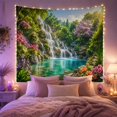 thumbnail image 2 of Waterfall Landscape in a Lush Forest with Turquoise Pool, Serene Illustration for Nature Lovers, Botanical Art Decor, Housewarming Gift, Tapestry Wall Hanging for Bedroom and Living Room, 2 of 7