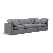Meridian Furniture Indulge 94" Contemporary Velvet Modular Sofa in Gray