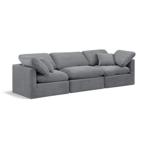 Meridian Furniture Indulge 94" Contemporary Velvet Modular Sofa in Gray