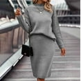 thumbnail image 5 of Pxiakgy Women's Long Sleeve Fashion Half High Neck Sweater Short Skirt Solid Color Knitted Set Grey + S, 5 of 6