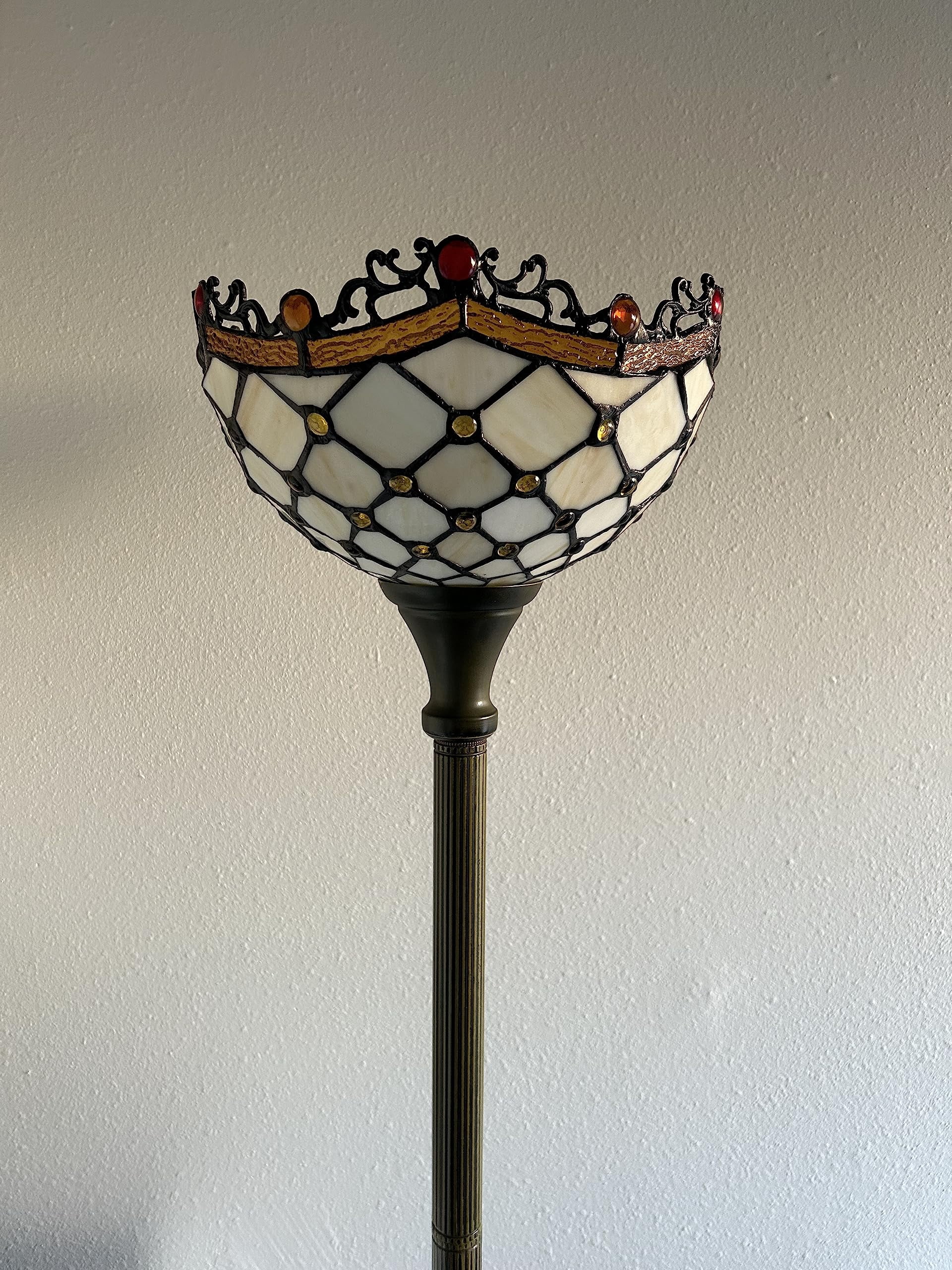 Tiffany Torch Floor Lamp Beige Stained Glass Beans LED Bulb Included for Living Room Dining Room Bedroom Office Hotel 12"W*12"D*66"H