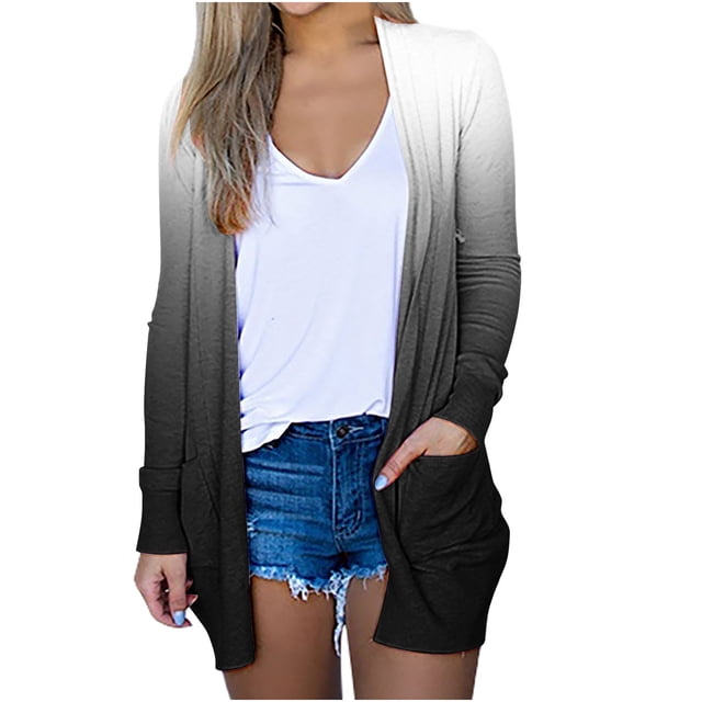 QUYUON Cardigans pour Femmes Longs Rabais Cardigan à Manches Longues Cardigans Grande Taille pour Femmes Grande Taille Poches Veste Cardigan Style C-4929 Cardigan d'Automne Manteau d'Extérieur