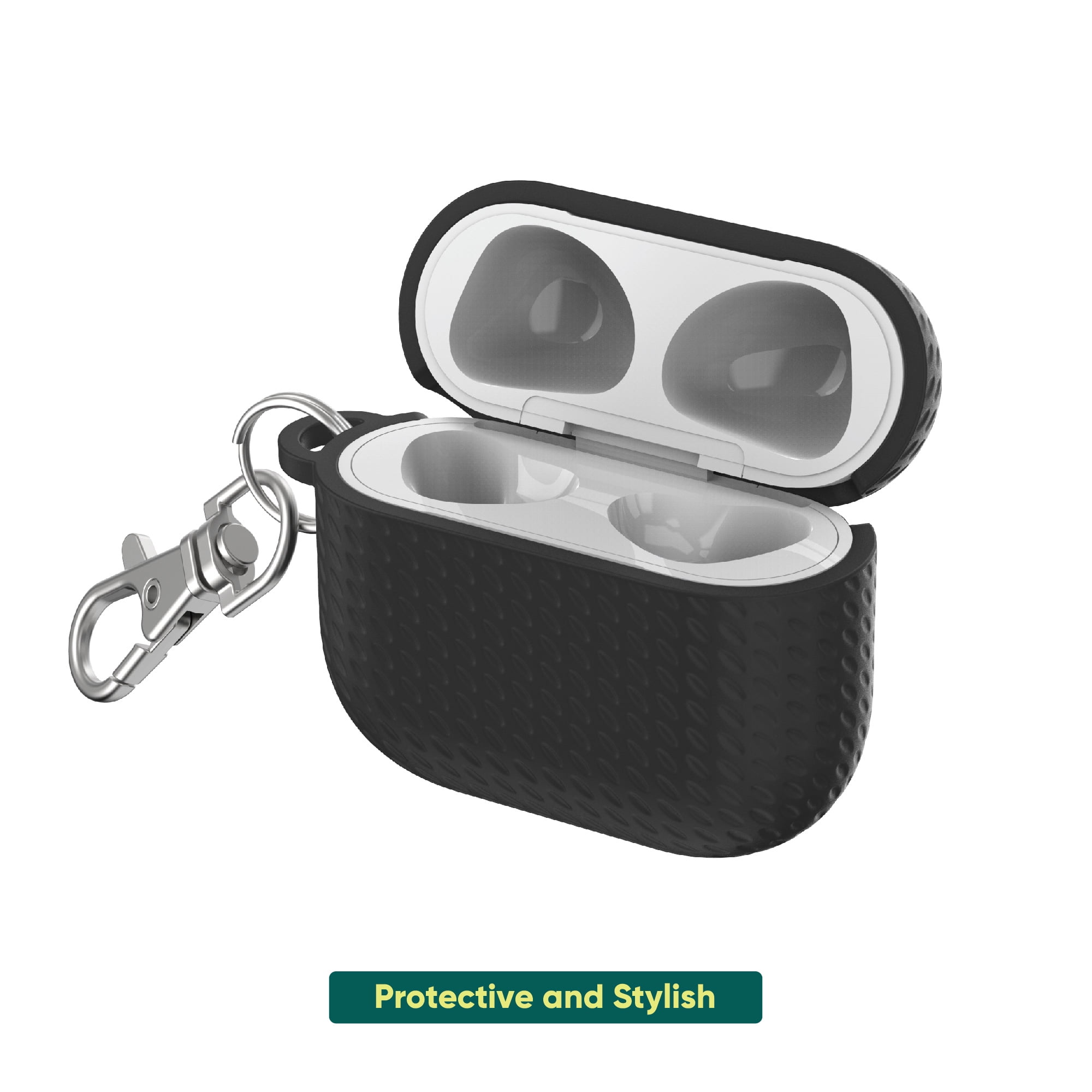 onn. Silicone Charging Case Cover with Keychain Clip for Apple AirPods (3rd generation) - Textured Black