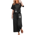 thumbnail image 2 of ICHUANYI Liquidación Señoras Verano Moda Casual Suelto Cuello Redondo Manga Corta Impresión Ancha Traje De Lino ICHUANYI WER202308257532, 2 of 5