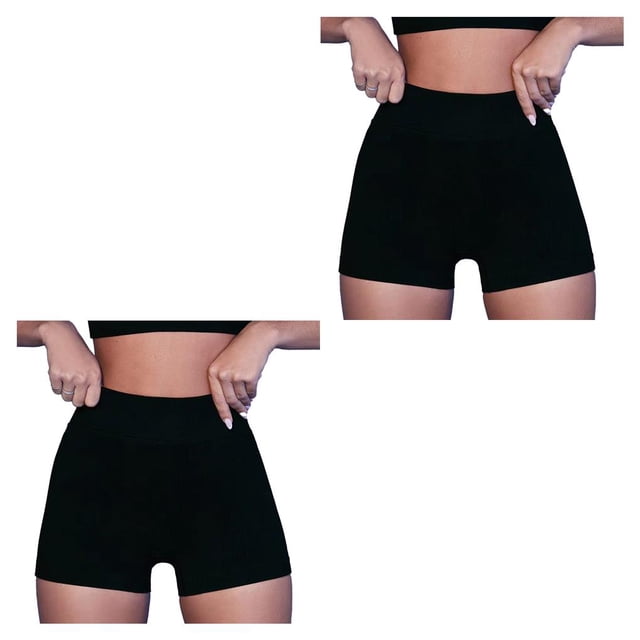 Greeniant Trajes de ejercicio de 2 piezas Pantalones cortos acanalados sin costuras a prueba de golpes con mallas de un hombro Tops cortos Pantalones cortos negros/S 2piezas