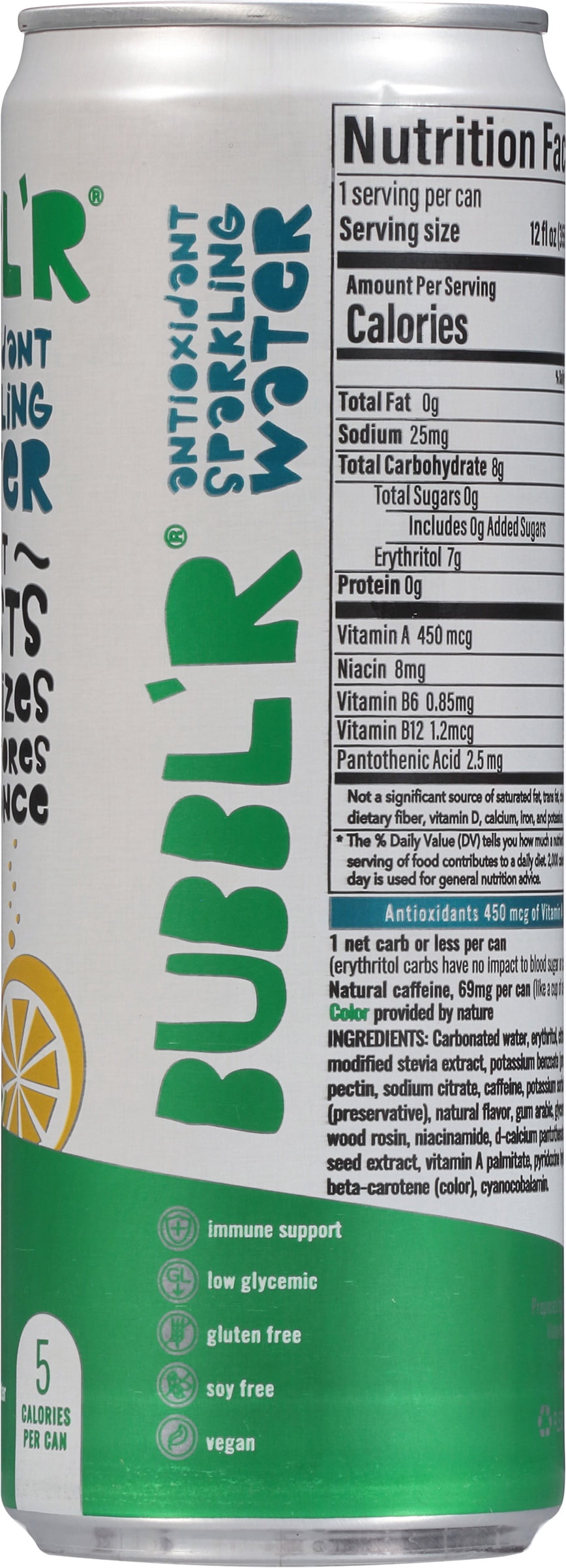 (2 pack) BUBBL'R Antioxidant Sparkling Water, lemon lime twist'r, 12 fl oz Can