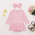 thumbnail image 2 of Baby Girl Fall Winter Sleeveless Dress Infant Baby Girls Long Sleeve Solid Ribbed Clothes Romper Dress Hairband Outfits Christmas Dress Cartoon Dinosaur Print Dresses, 2 of 7