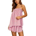 thumbnail image 6 of Women's 2-Piece Plaid Pajama Set with Smocked Cami Top and Wide Leg Shorts, Casual Summer Lounge Wear, Cute Gingham Sleepwear Outfit for Home and Vacation Relaxing, 6 of 6