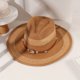 thumbnail image 1 of Boho Western Cowboy Straw Hat - Hand Woven Faux Jade Chain Decor Hat for Women, Men, and Unisex - Perfect for Summer Beach and Casual Wear, 1 of 5