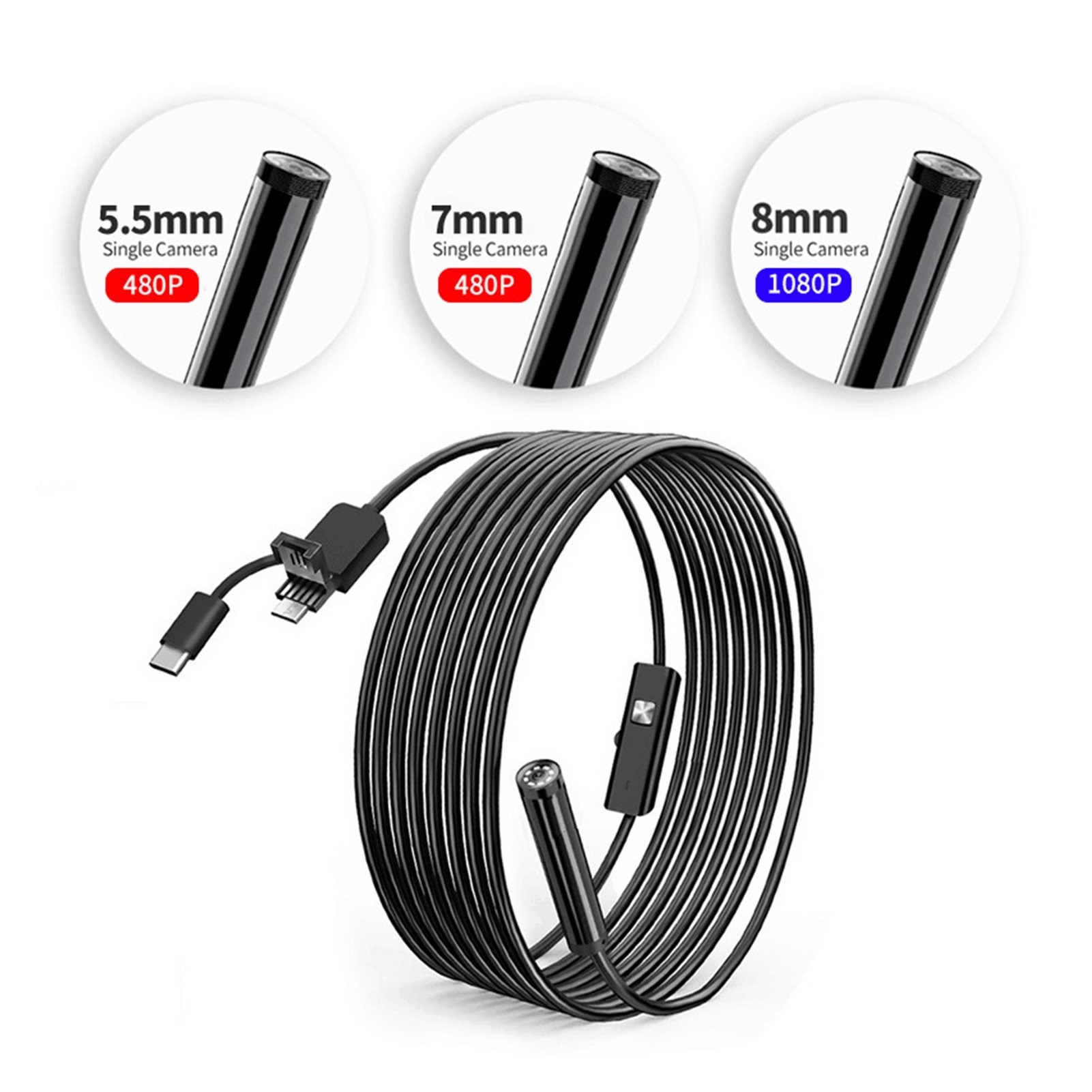 1080P/640P USB Endoscope Inspection Camera 3 In 1 USB/Micro USB/Type-C Endoscope Camera Borescope With 8 LED , User-Friendly Borescopes