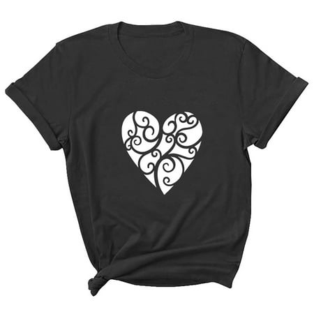

Womens Blouse Love Cute Graphic Tshirt Short Sleeve O neck T shirt Golf Tees Ladies Going Out Plus Size Y2k Tees Fall Winter Boho Floral Tunic Tops Gym Athletic Workout T-shirts Corset Tops
