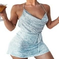 thumbnail image 3 of Women Mini Dress Summer Sleeveless Backless Dress Ruffles Sling Dress, 3 of 6
