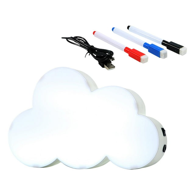 Tablero de mensajes LED con forma de nube, luz nocturna portátil y regrabable para Navidad Blanco