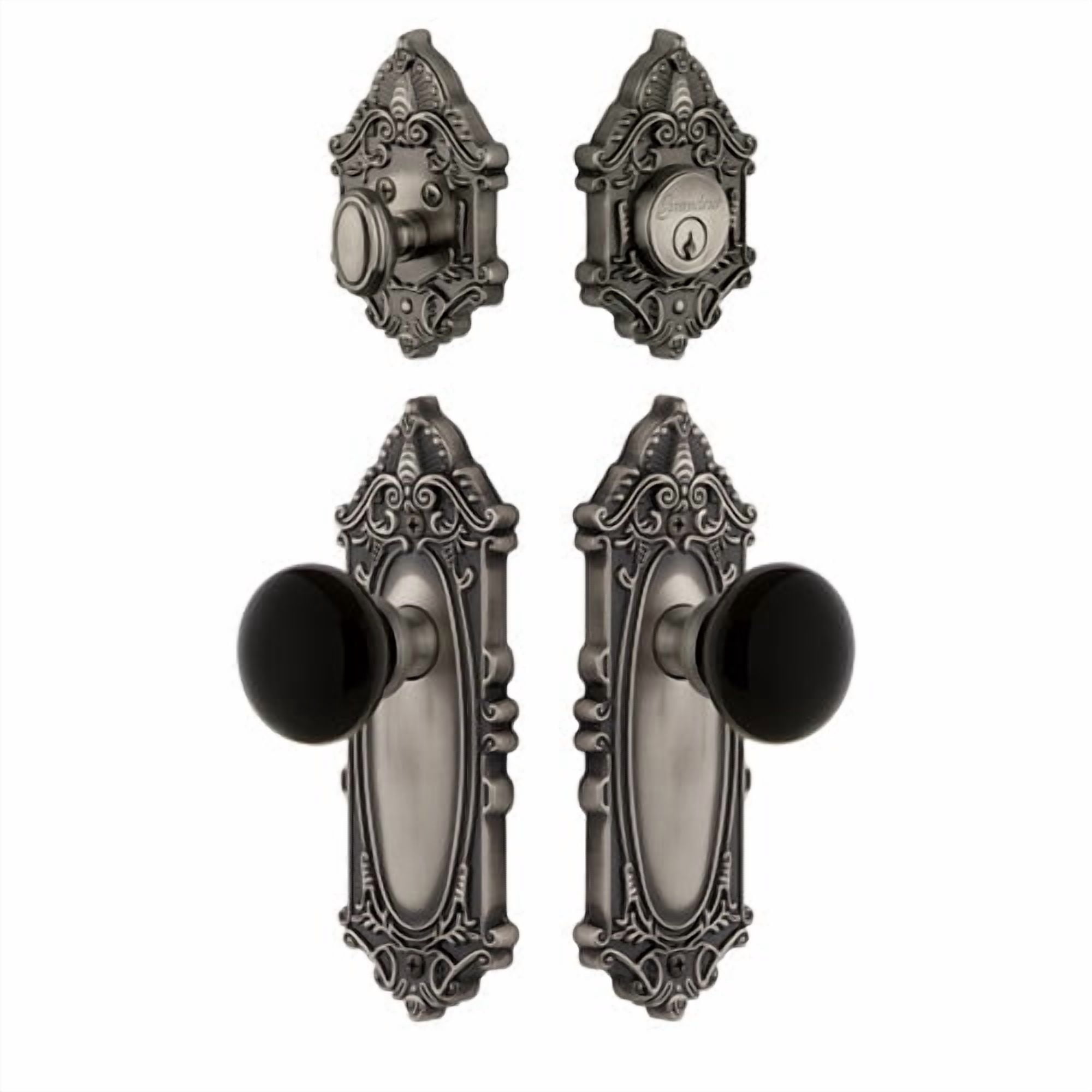Grandeur Grande Victorian Plate Single Cylinder Knob Comb Pack with Coventry Knob and matching Deadbolt