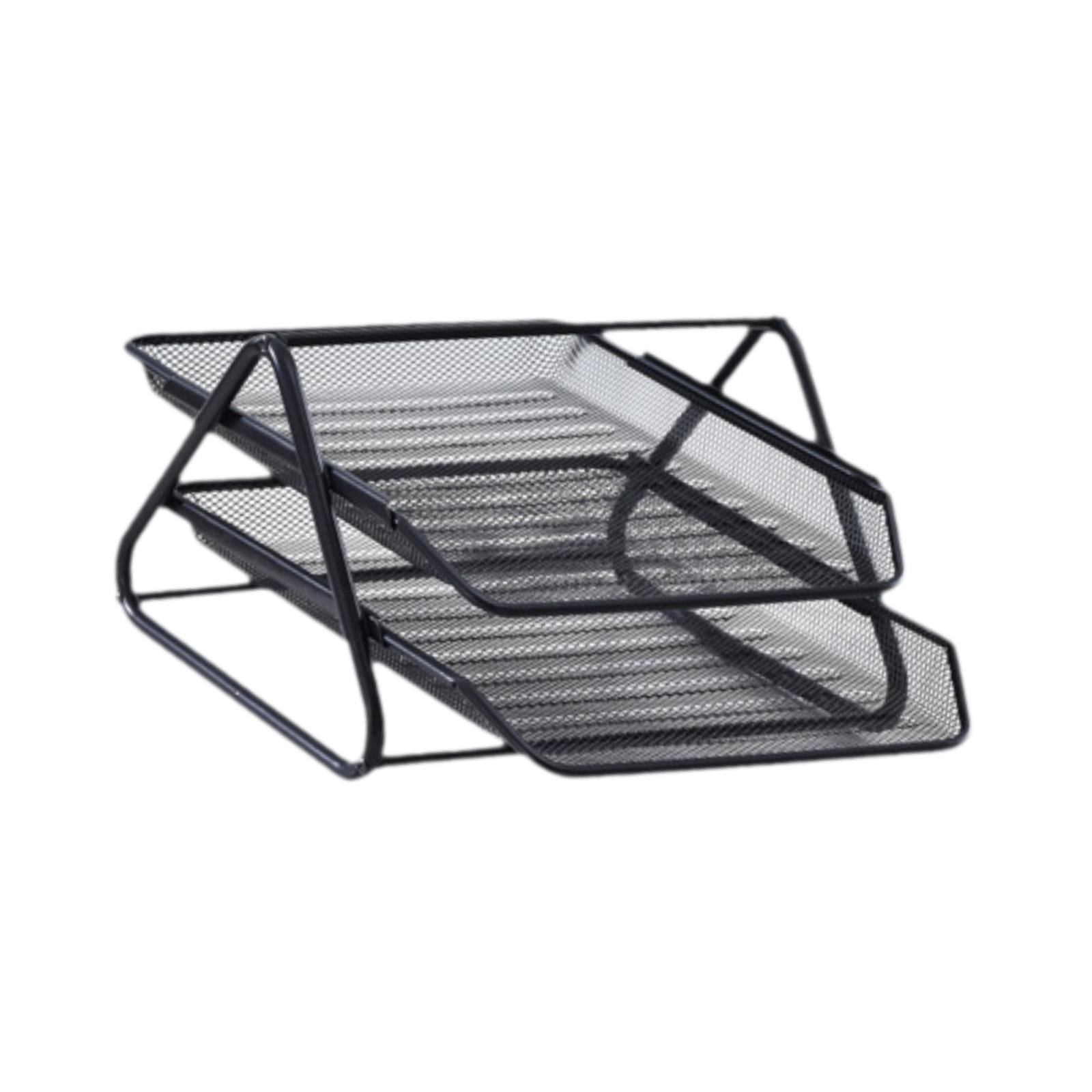 figatia Mesh Desk File Organizer Bookshelf files Storage Shelf with 2 Trays File Sorter Folder Paper File Rack for Workspace Tabletop
