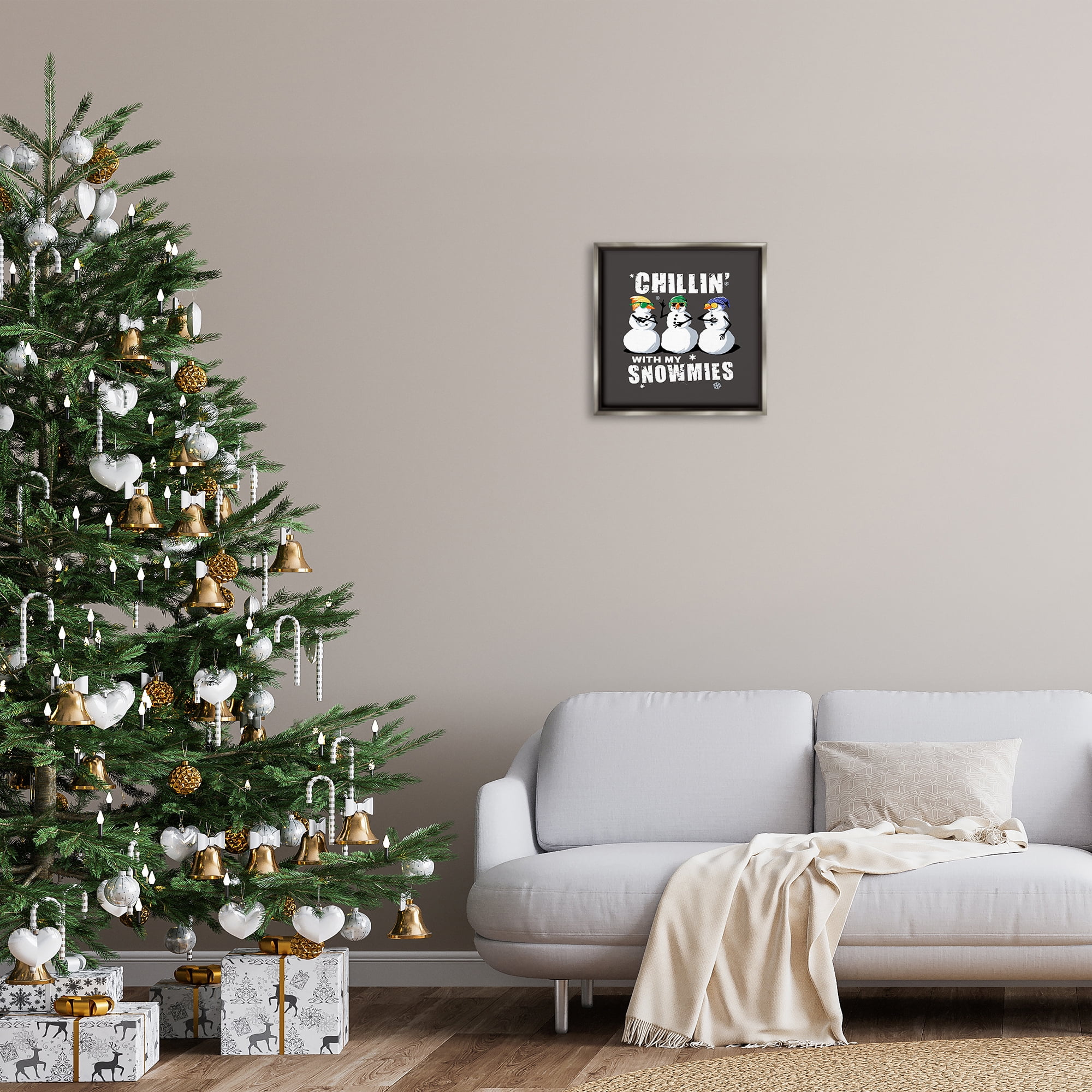 Stupell Industries Chillin' With Snowmies Snowmen Holiday Painting Gray Floater Framed Canvas Art Prints Wall Art, 18 x 18