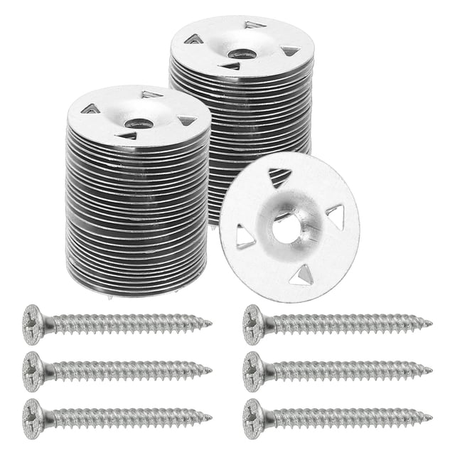 1-1/8 Insulation Washers, 200 Set 28mm Metal Insulation Washers Foam Board Fasteners Perforated Plaster Washers with Screw Galvanized Steel for Foam Board Fixing Fastening Wall