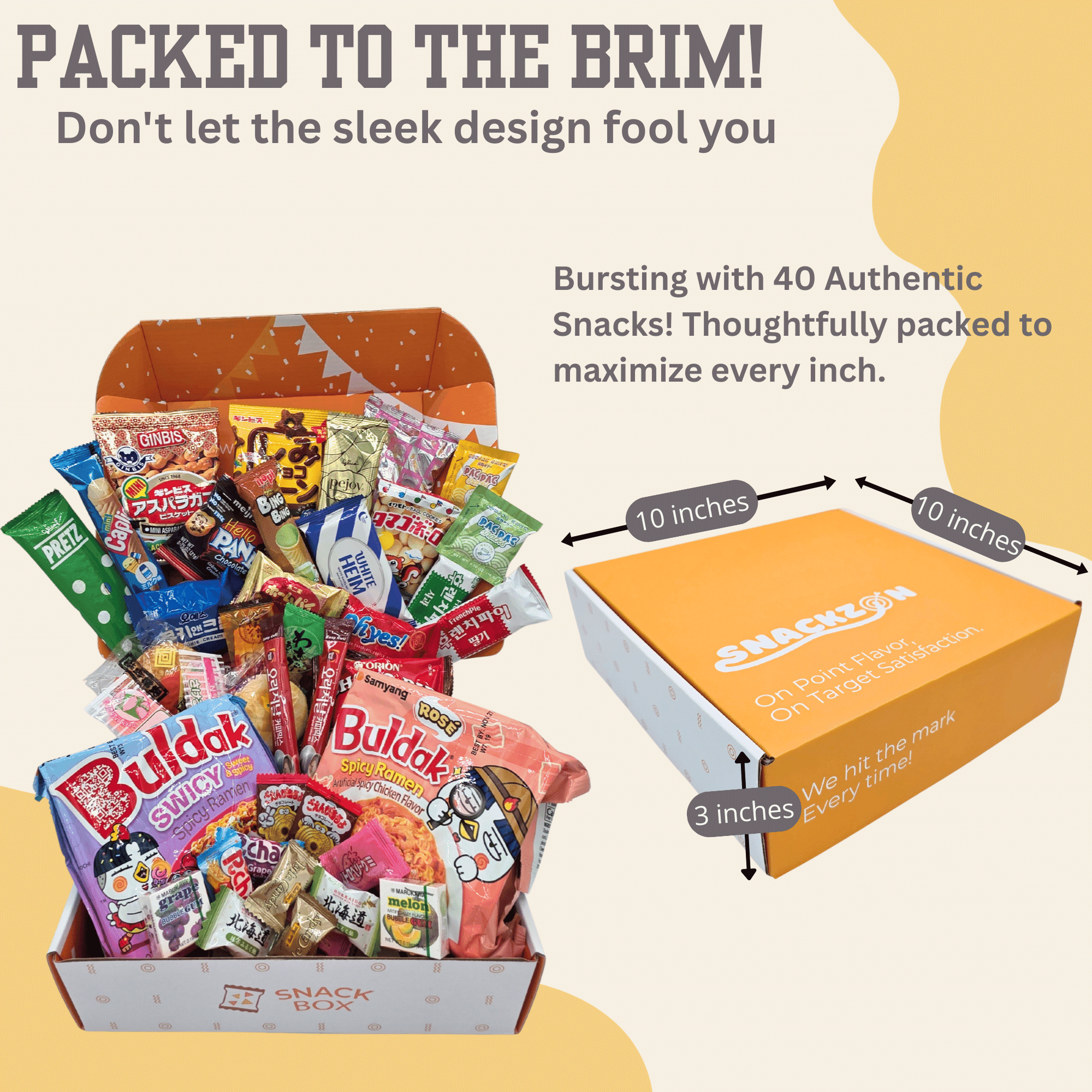 SNACKZON – Curated Japanese & Korean Treats – Includes Spicy Chicken Ramen, Chocolate Filled Biscuits, Rice Crackers & More