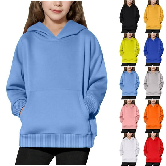 DxhmoneyHX Girls Oversized Hoodies Basic Long Sleeve Pullover Tops Plain Workout Sweatshirts Pocket Kids Fashion Casual Outfits Fall Winter Clothes 4-14 Years