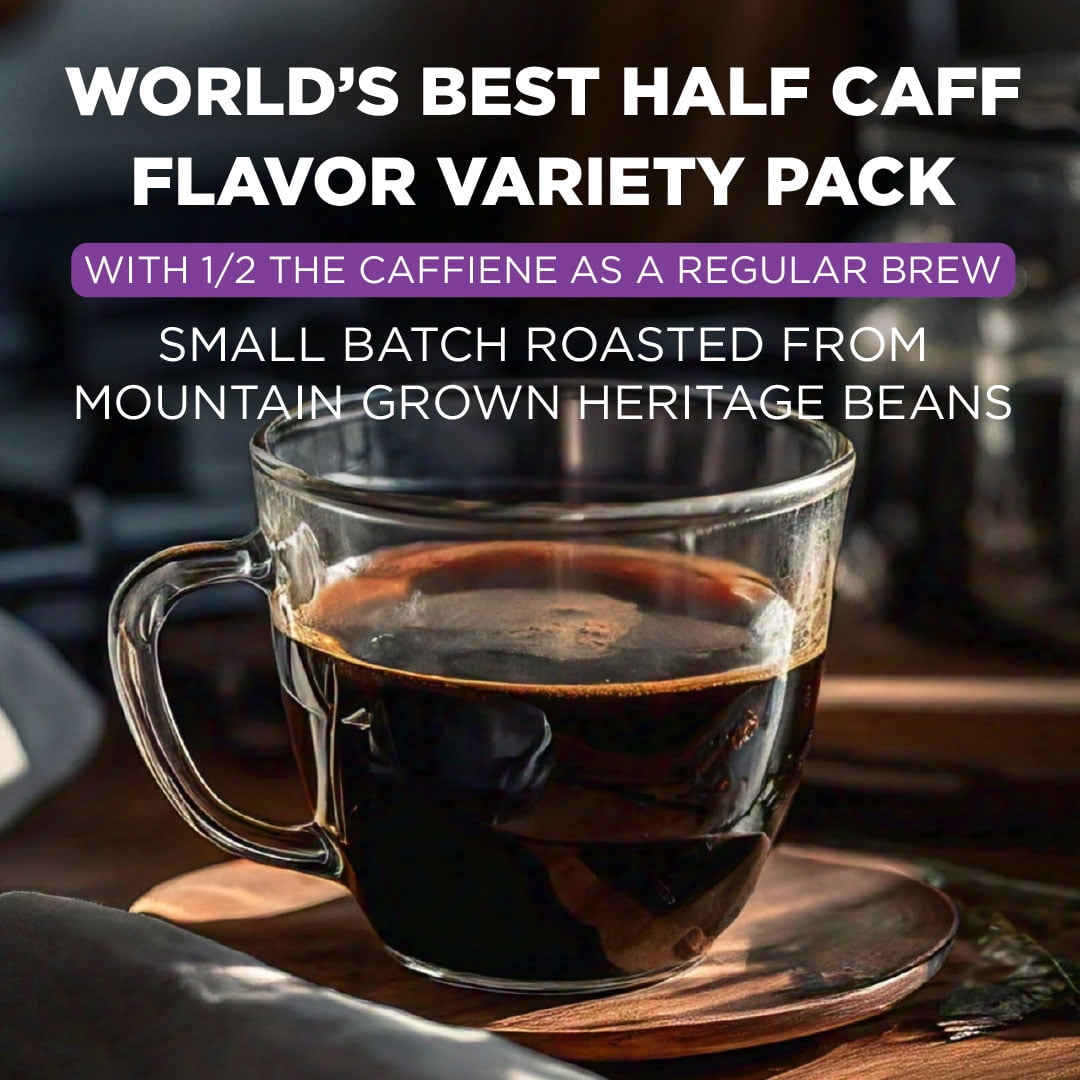 Maud's Half Caff Coffee Pods Variety Pack, 48 ct, 6 Assorted Flavors, Medium Roast Coffee in Single Serve Pods – 100% Arabica Coffee, Compatible with Keurig K Cups Maker