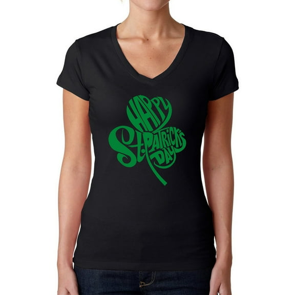 Women's Word Art V-Neck T-Shirt - St. Patrick's Day Shamrock