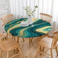 thumbnail image 3 of Teal Gold Wave Marble Pattern Round Fitted Tablecloth with Elastic Edge,Dining Table Cover Waterproof,Outdoor Round Tablecloth for Camping,Dining,Indoor and Outdoor, 3 of 7