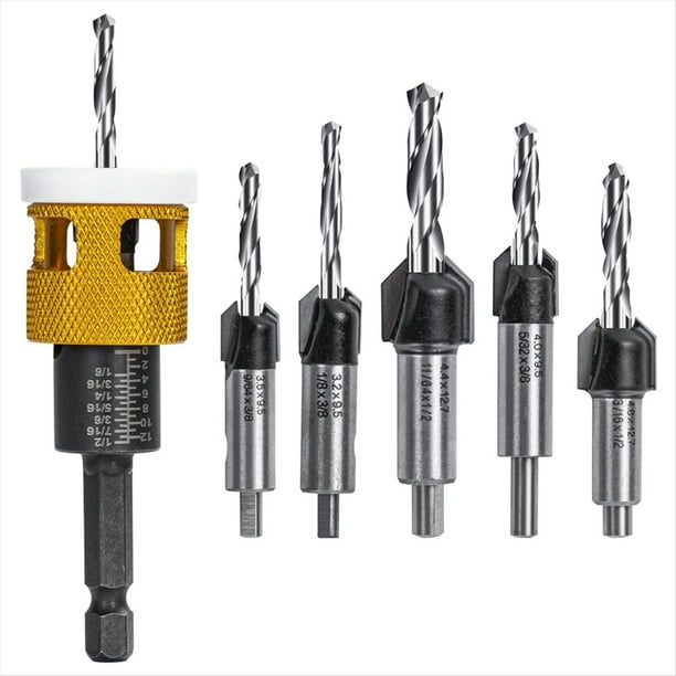 Juego de 5 Brocas Avellanadoras: Brocas Cónicas HSS M2 Reemplazables, Avellanado de 82° con de Profundidad Ajustable