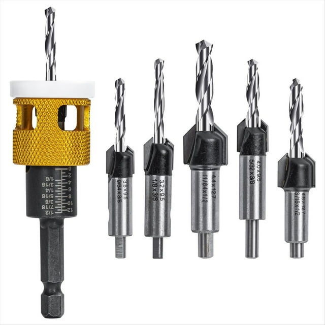 Juego de 5 Brocas Avellanadoras: Brocas Cónicas HSS M2 Reemplazables, Avellanado de 82° con de Profundidad Ajustable